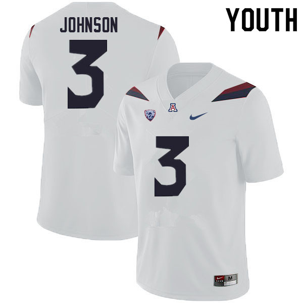 Youth #3 Jalen Johnson Arizona Wildcats College Football Jerseys Sale-White